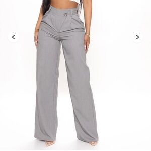 Grey high waisted wide leg trousers